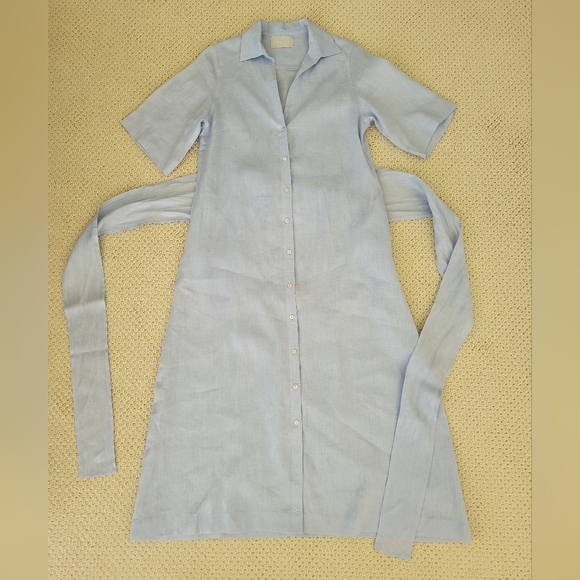 Redondo Frydman Solid Blue Linen Dress - Picture 2 of 11